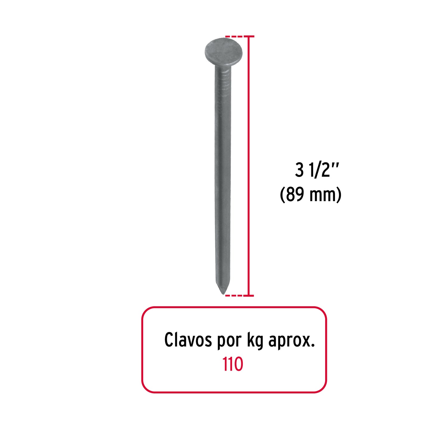 Kilo de clavo estándar 3-1/2' con cabeza en caja de 10 kg CLE-3-1/2-10 40169 MM2