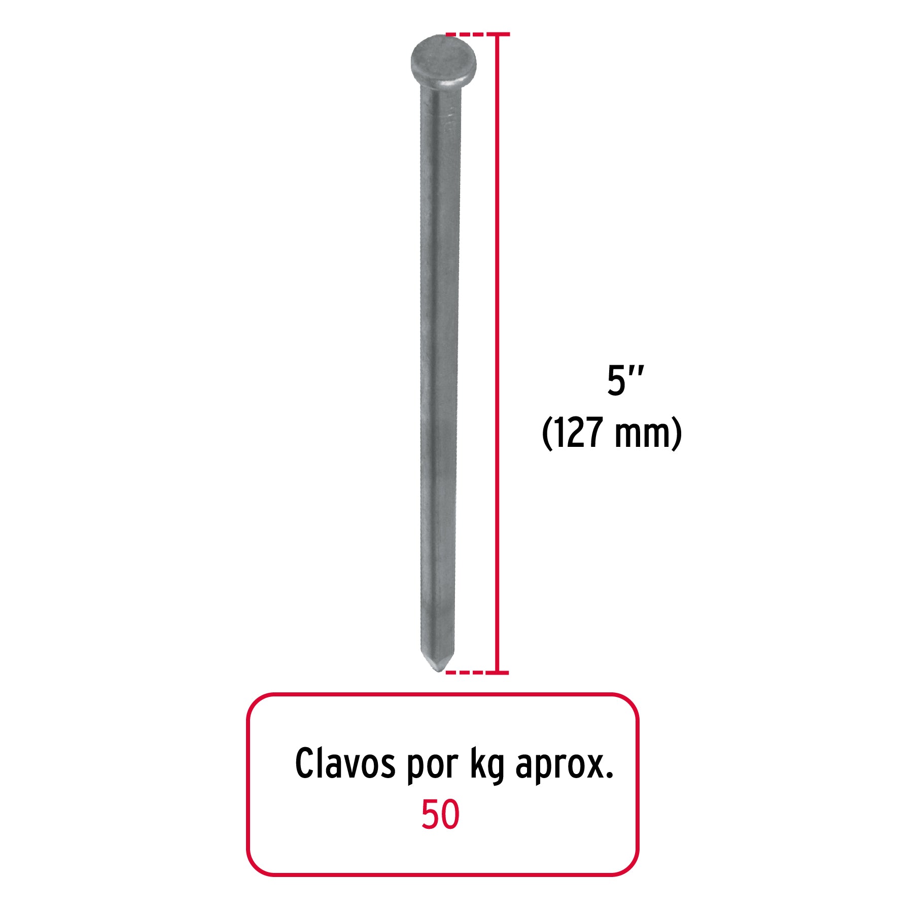 Kilo de clavo estándar 5' con cabeza en caja de 10 kg, Fiero CLE-5-10 40171 MM2