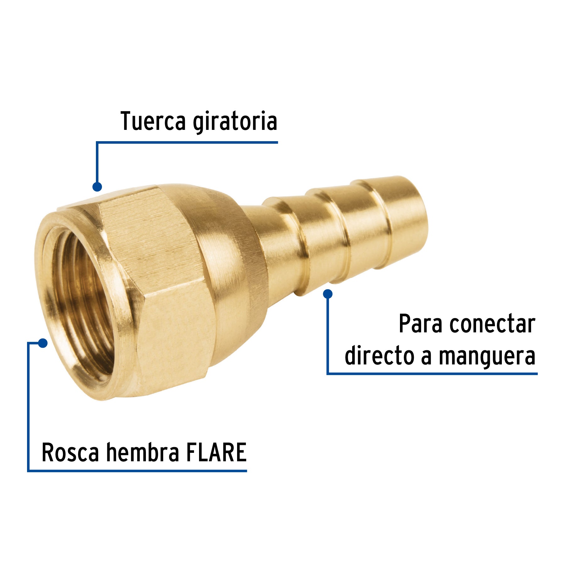 Cople espiga (tuerca loca) de latón, 3/8', Foset CLG-3/8L 45750 MM1