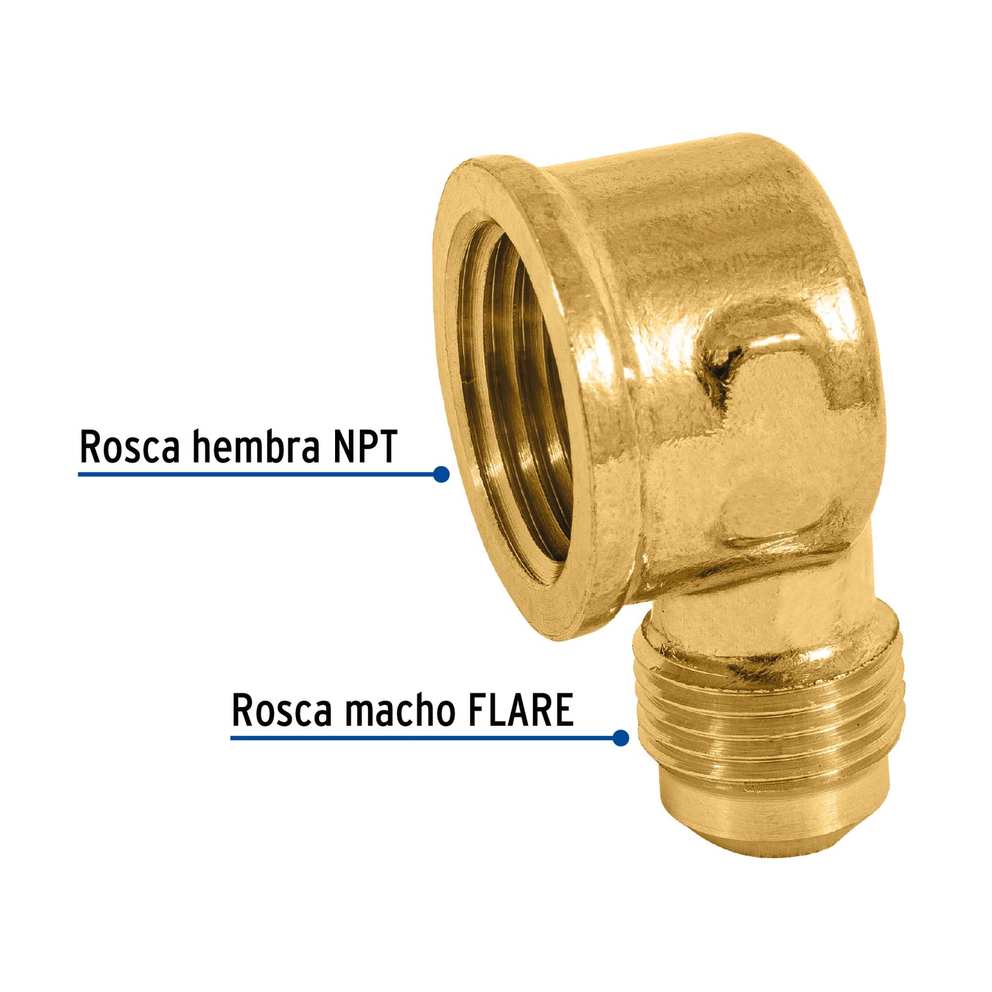 Codo para estufa a 90° de latón de 3/8 x 1/2', Foset CLG-522 47404 MM1