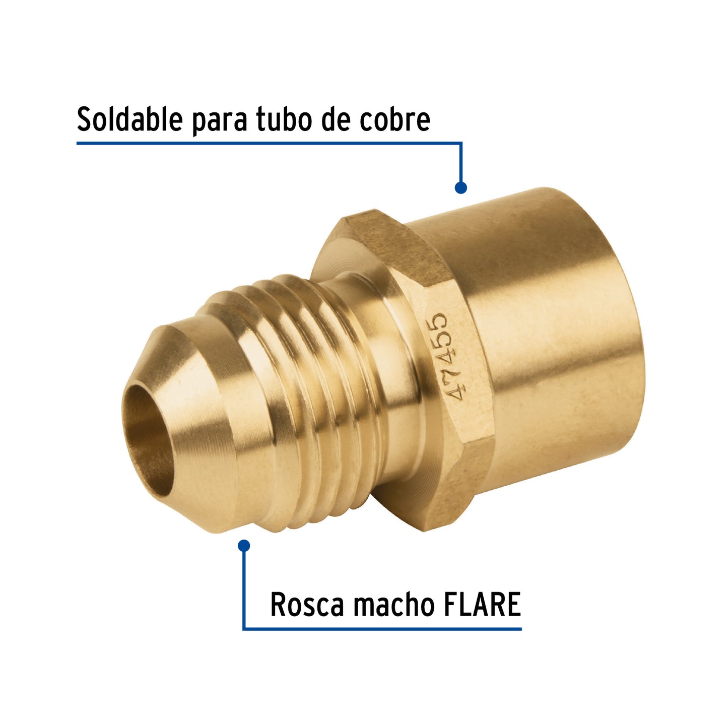 Conector flare soldable de latón, 3/8' x 1/2', Foset CLG-646 47455 MM1