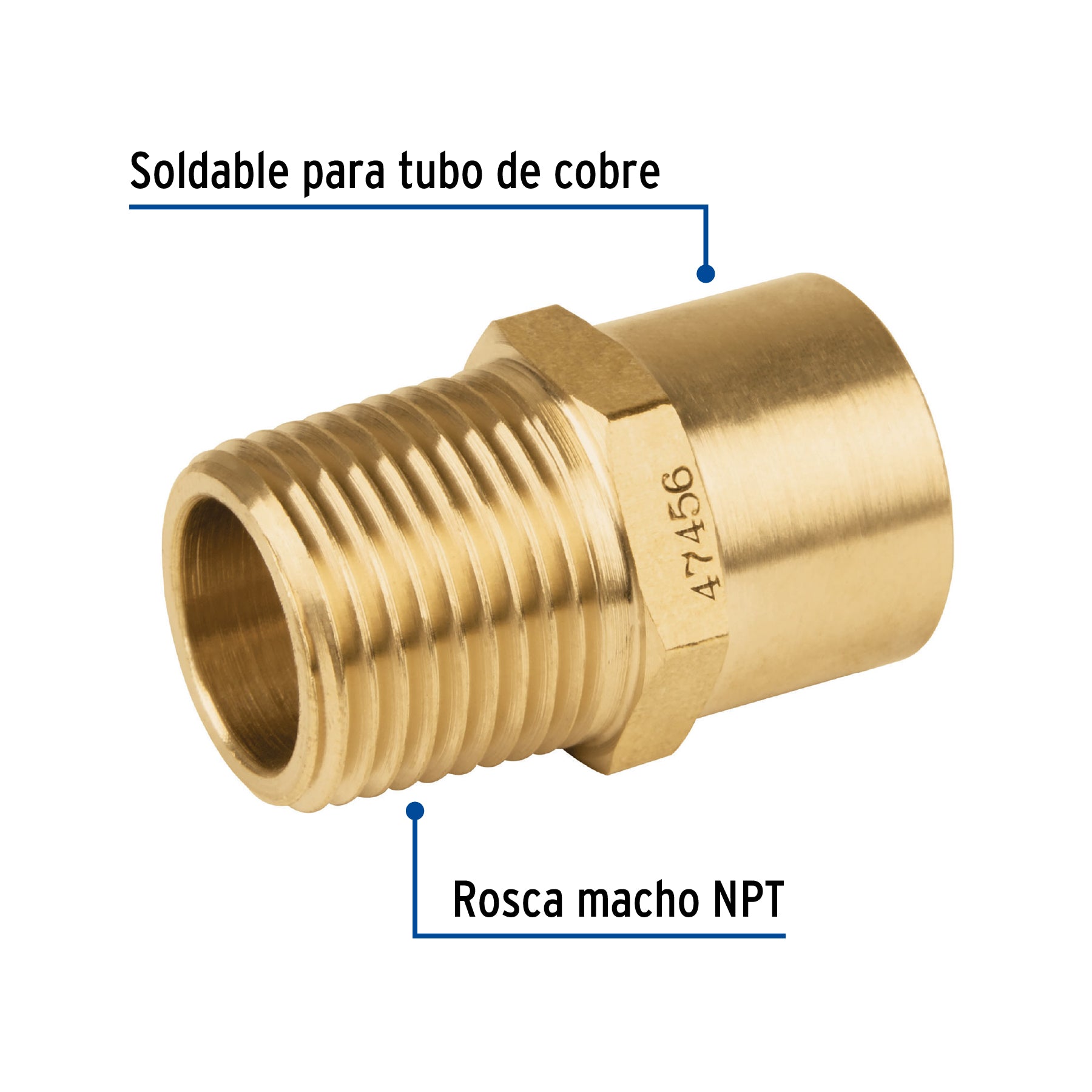 Conector NPT soldable de latón, 1/2' X 3/8', Foset CLG-656 47456 MM1