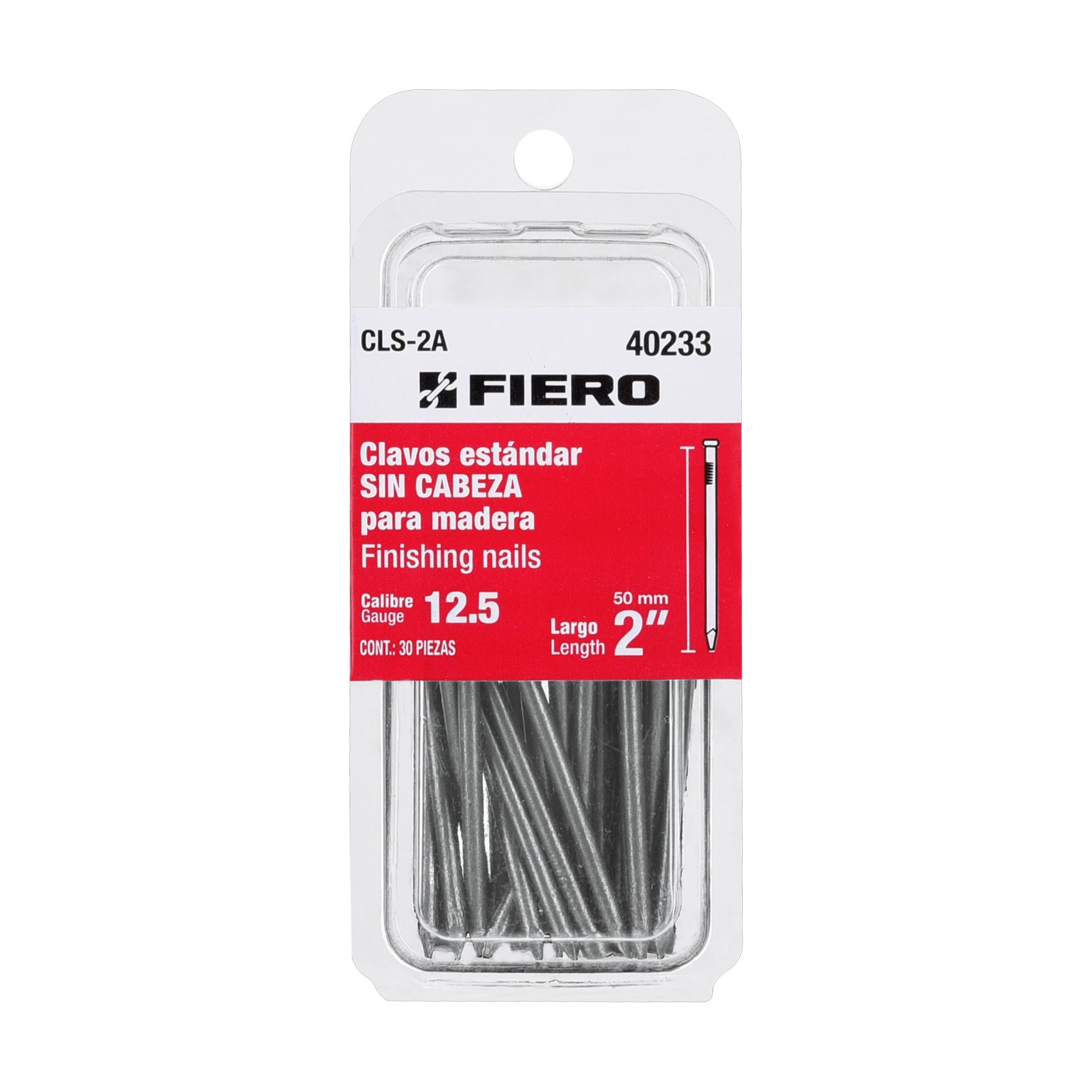 Blíster con 30 clavos estándar 2' sin cabeza, Fiero CLS-2A 40233 MM1