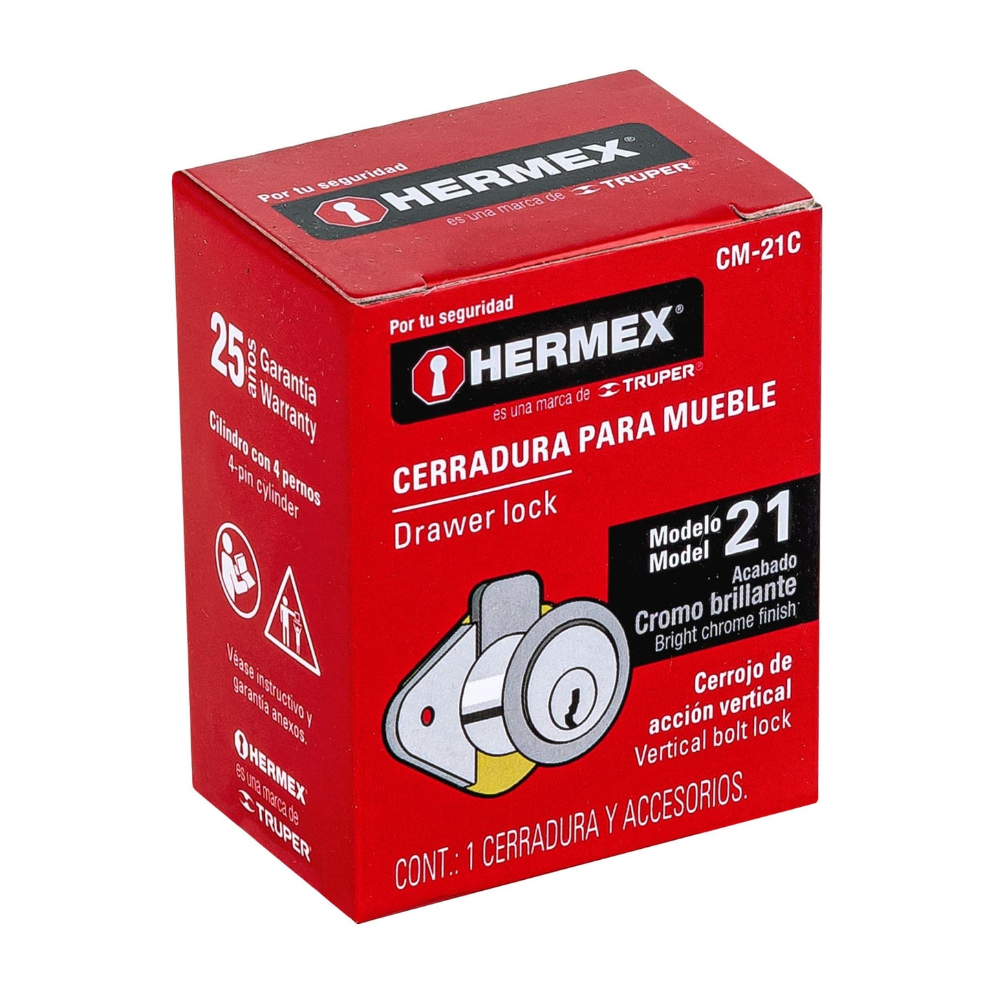 Cerradura para mueble, modelo 21, cromo, Hermex CM-21C 43558 MM0