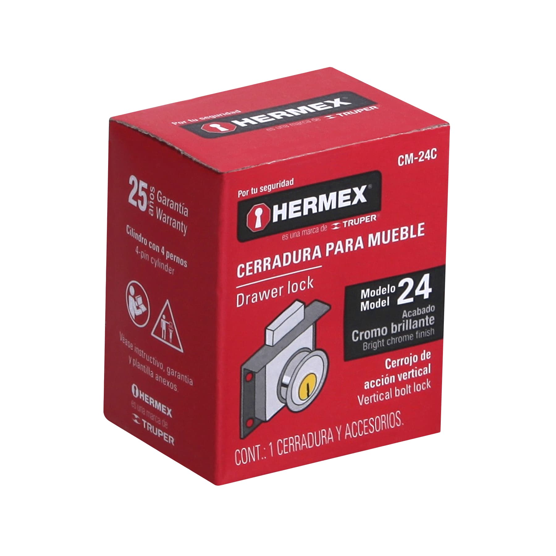 Cerradura para mueble, modelo 24, cromo, Hermex CM-24C 43557 MM0