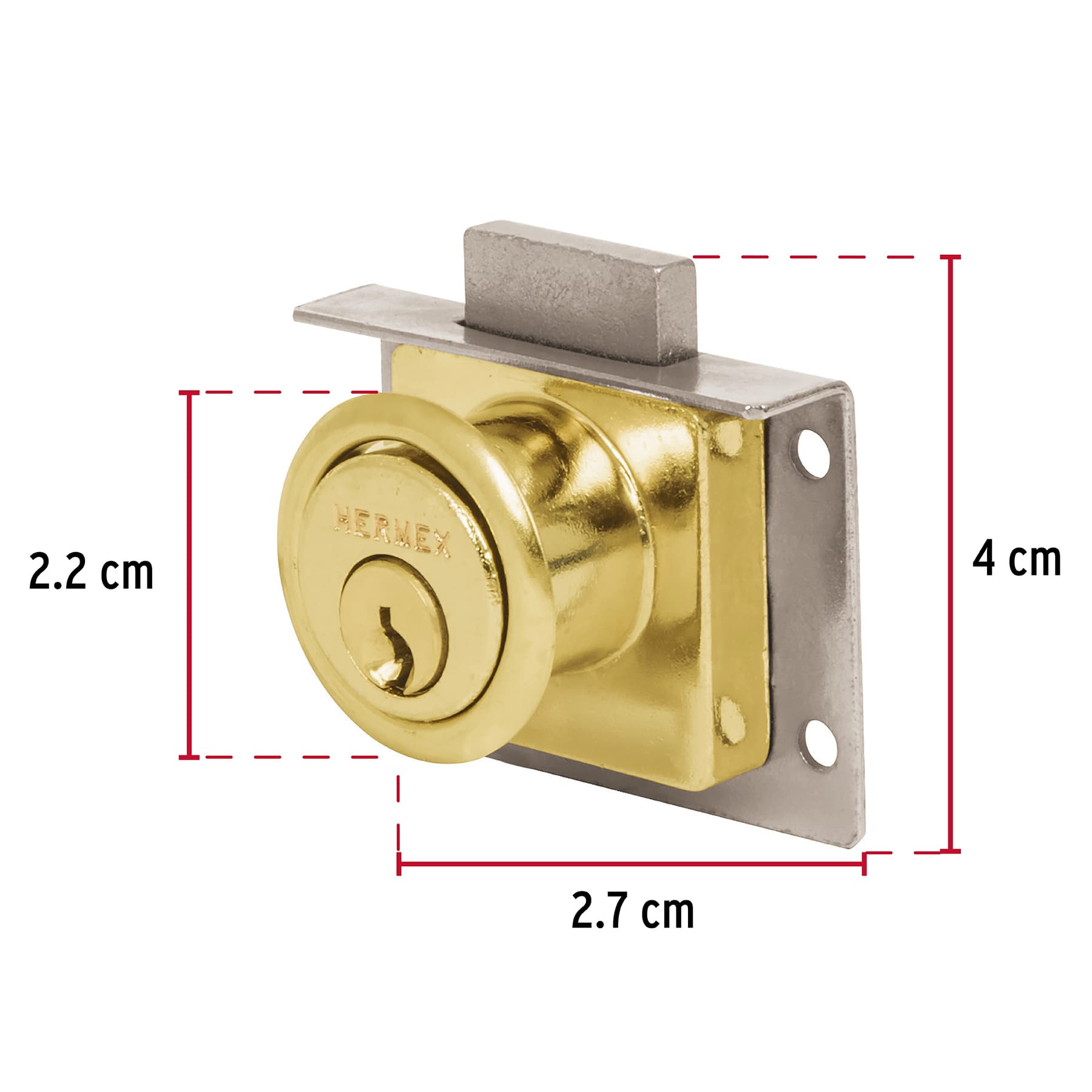 Cerradura para mueble, modelo 24, latón, Hermex CM-24L 43565 MM0