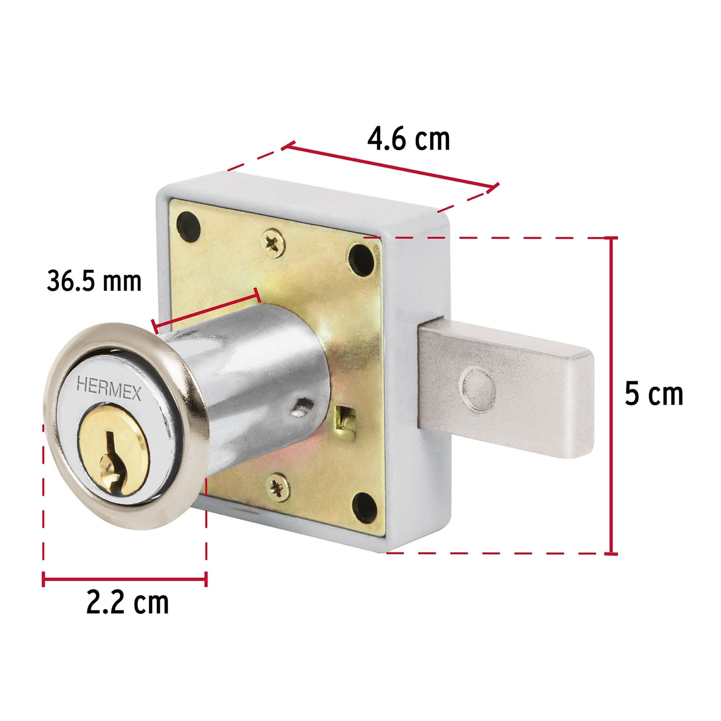 Cerradura para mueble, modelo 25, cromo, Hermex CM-25C 43559 MM0