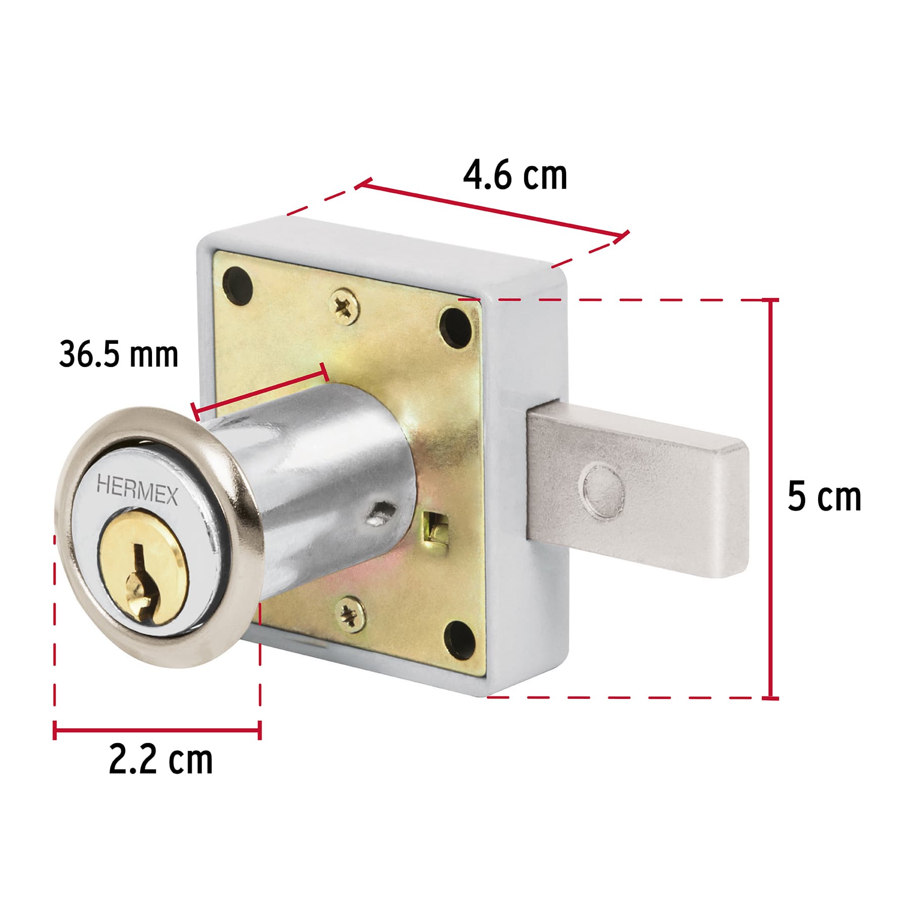 Cerradura para mueble, modelo 25, cromo, Hermex CM-25C 43559 MM0