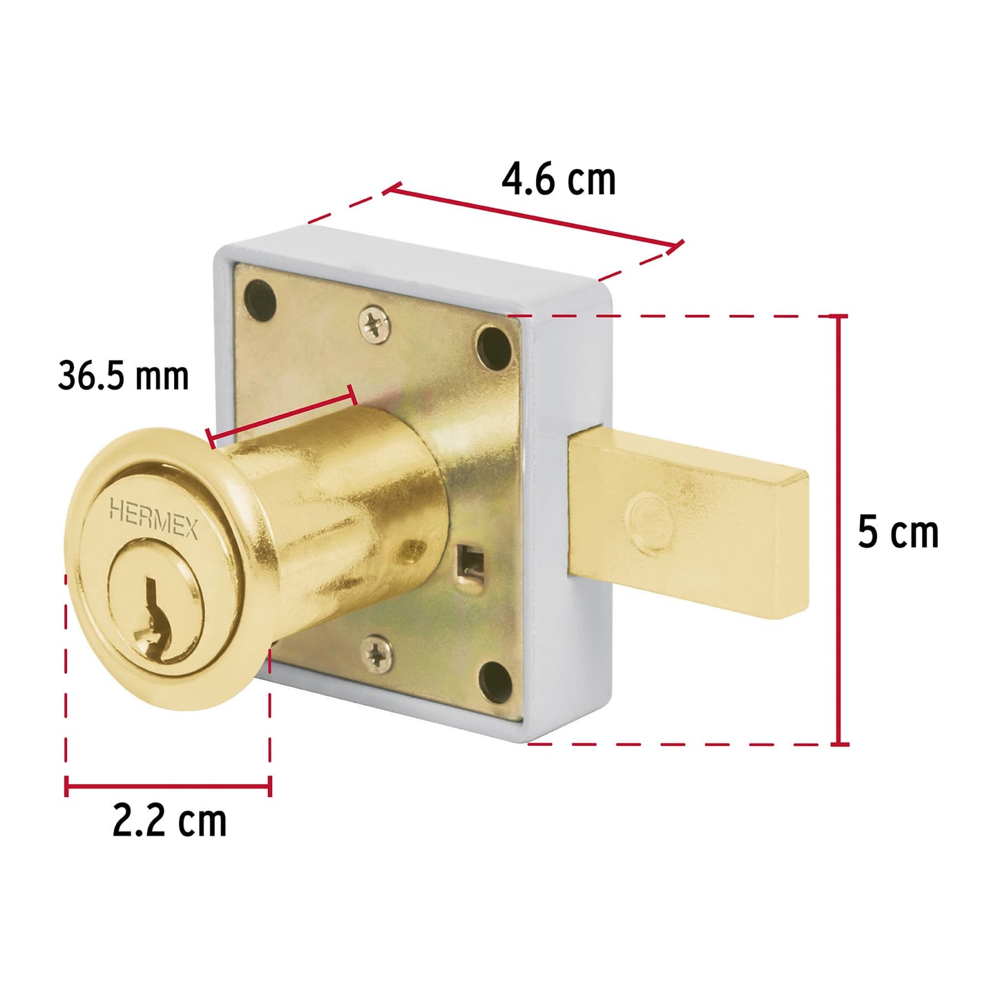 Cerradura para mueble, modelo 25, latón, Hermex CM-25L 43567 MM0