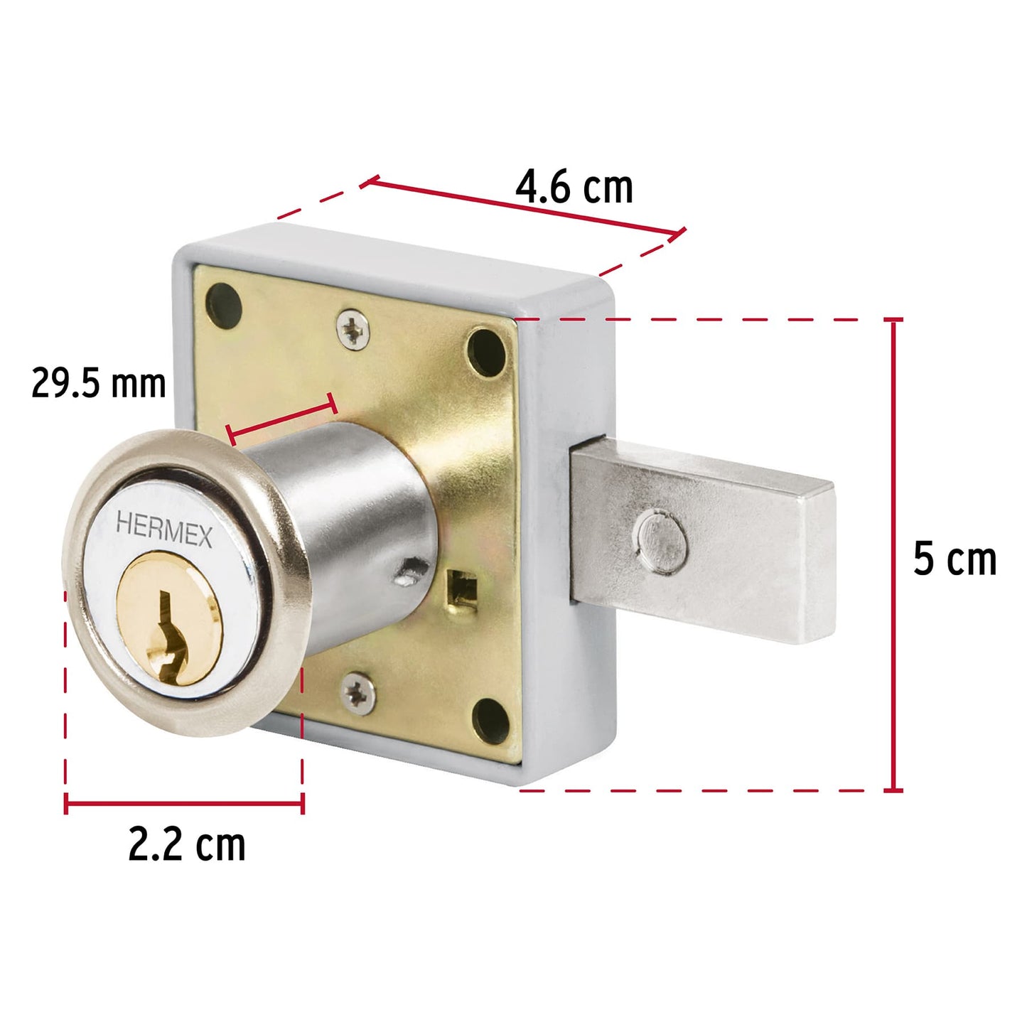 Cerradura para mueble, modelo 26, cromo, Hermex CM-26C 43560 MM0