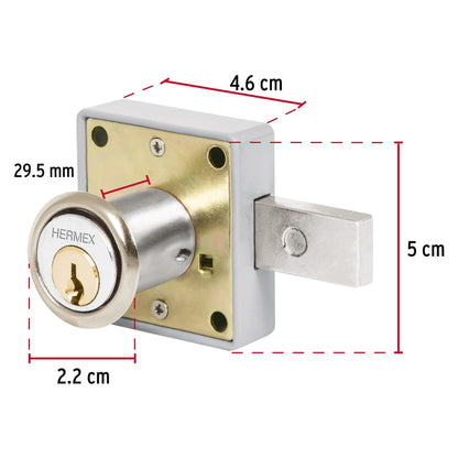 Cerradura para mueble, modelo 26, cromo, Hermex CM-26C 43560 MM0