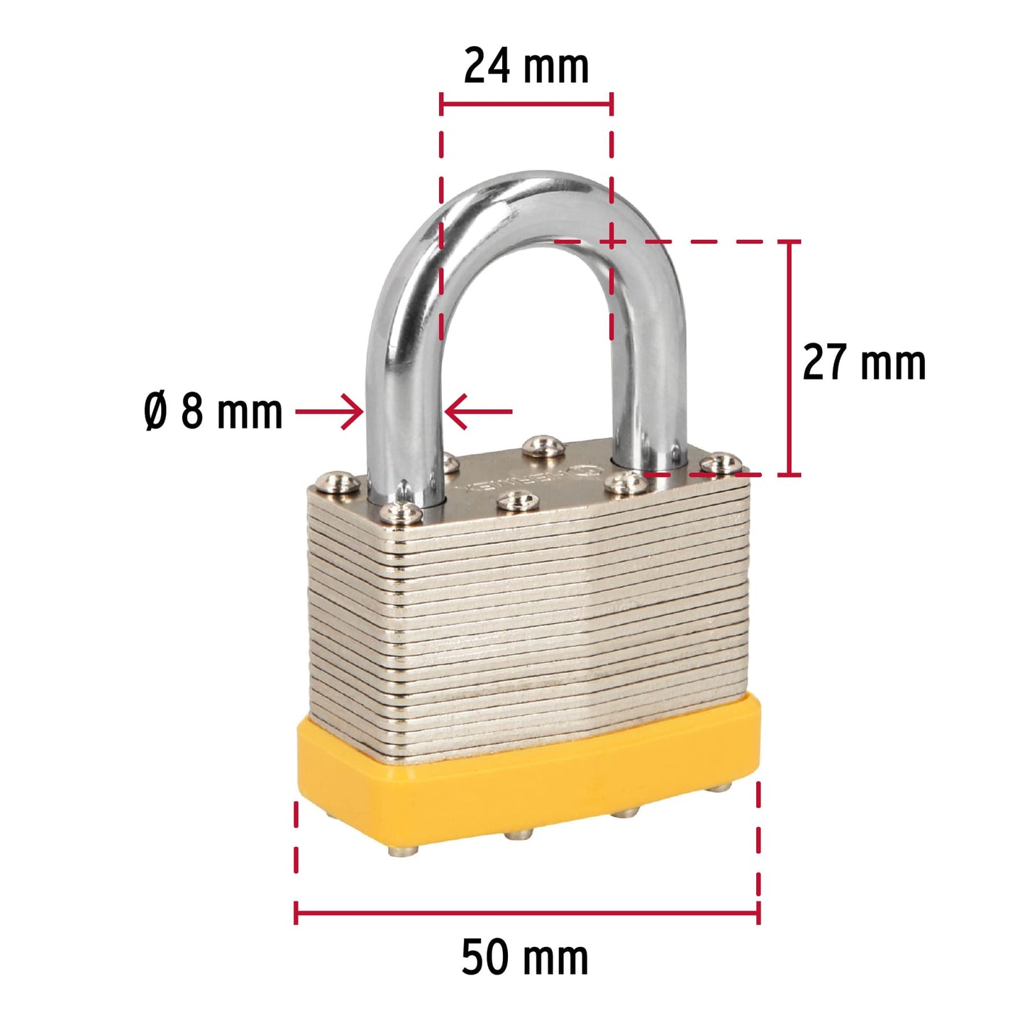 Juego de 4 candados cuerpo laminado, 50 mm, Hermex Basic CM-50X4P 20508 MM0