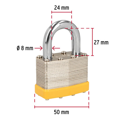 Juego de 4 candados cuerpo laminado, 50 mm, Hermex Basic CM-50X4P 20508 MM0