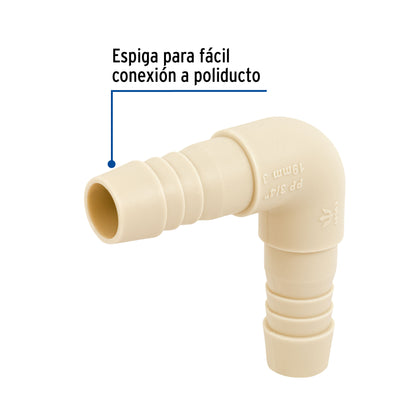 Codo 90° inserción de 3/4' de polipropileno, Foset CM-563 48563 MM00