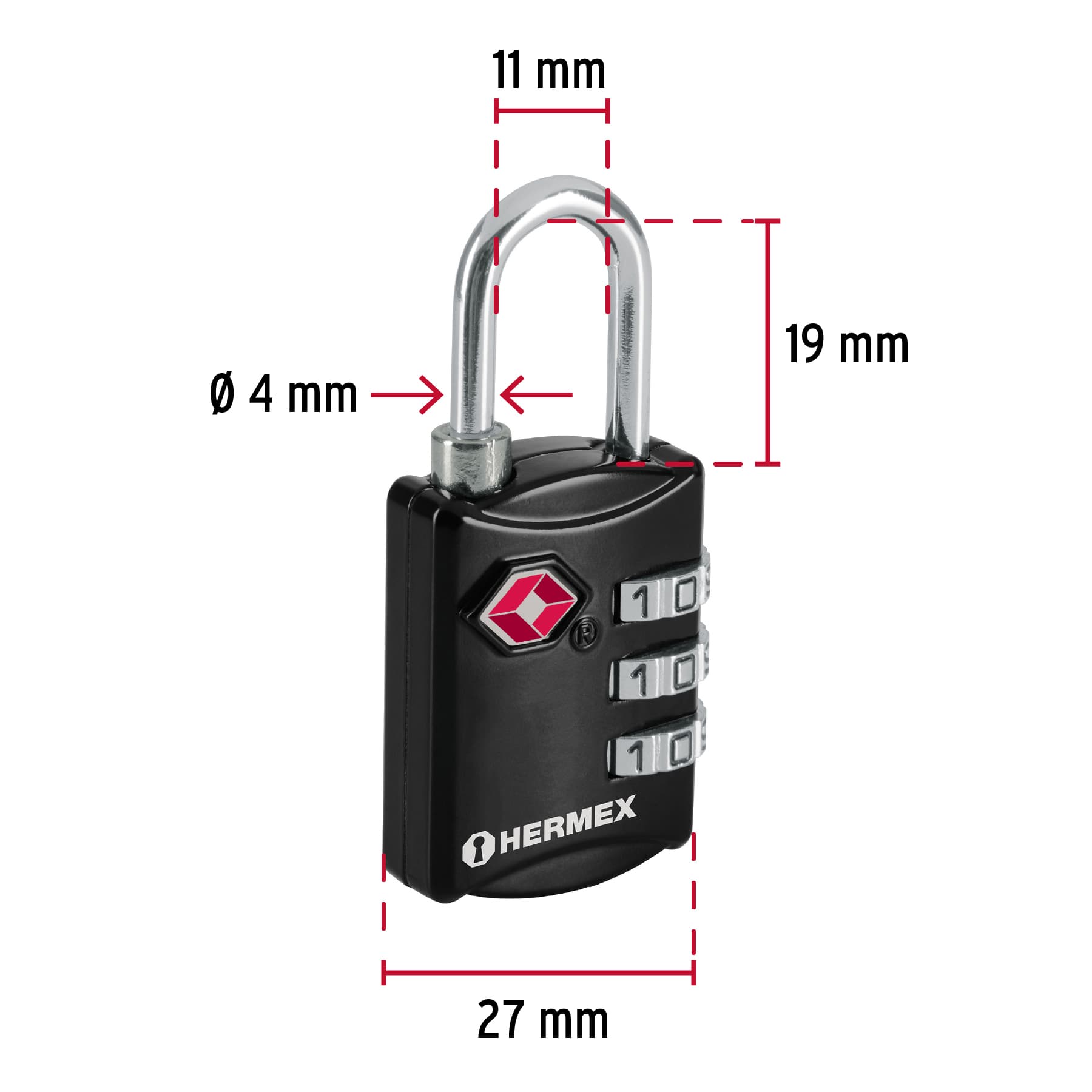 Candado maletero de combinación 27 mm seguridad TSA, blíster CMA-5C 46291 MM0