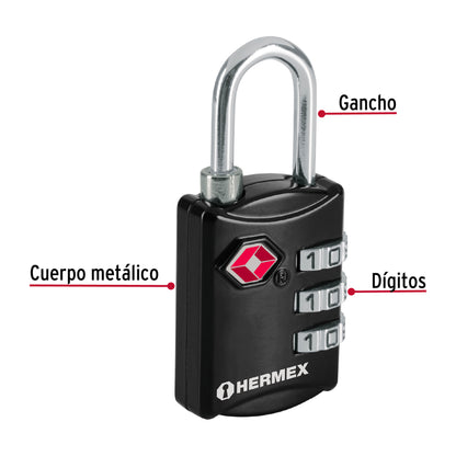 Candado maletero de combinación 27 mm seguridad TSA, blíster CMA-5C 46291 MM0