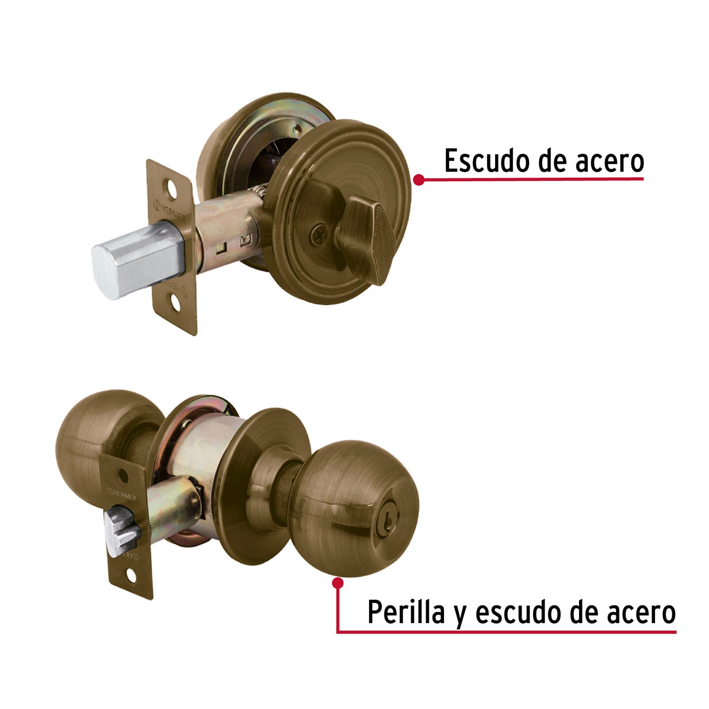 Combo cerraduras, llave-mariposa, latón antiguo,Hermex Basic CMB-21P 23617 MM0