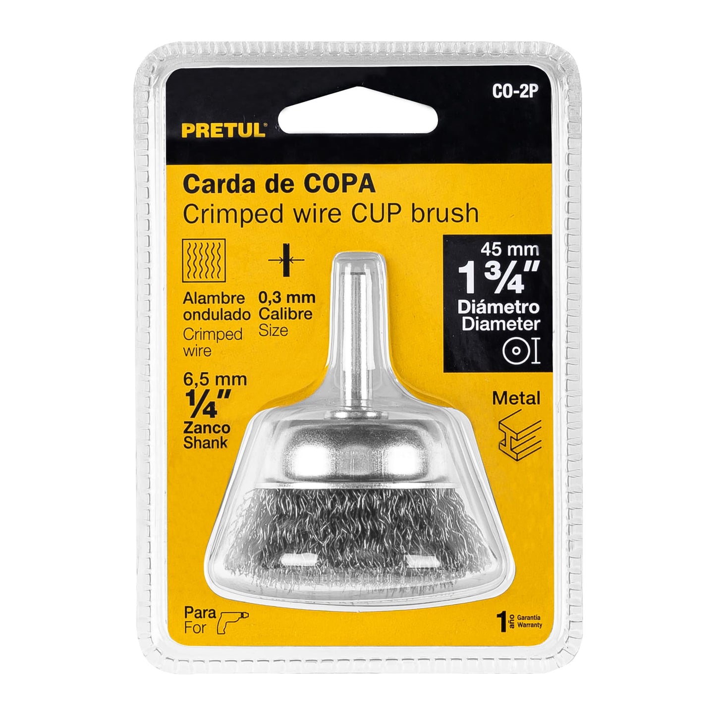 Carda de copa 1-3/4' alambre grueso para taladro, Pretul CO-2P 21004 MM00