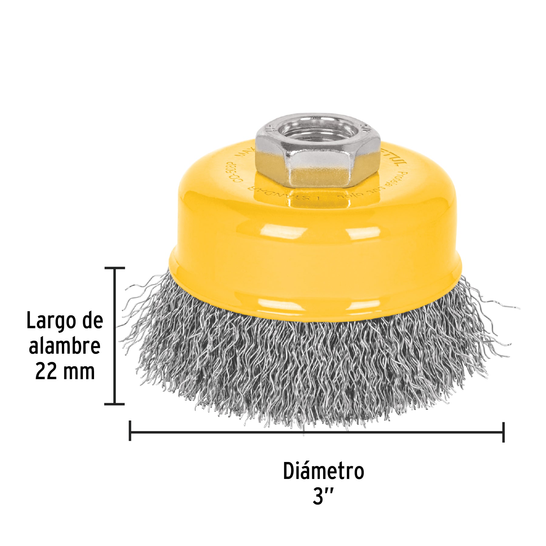 Carda copa 3' alambre ondulado fino, eje 5/8'-11, Pretul CO-508P 28262 MM00