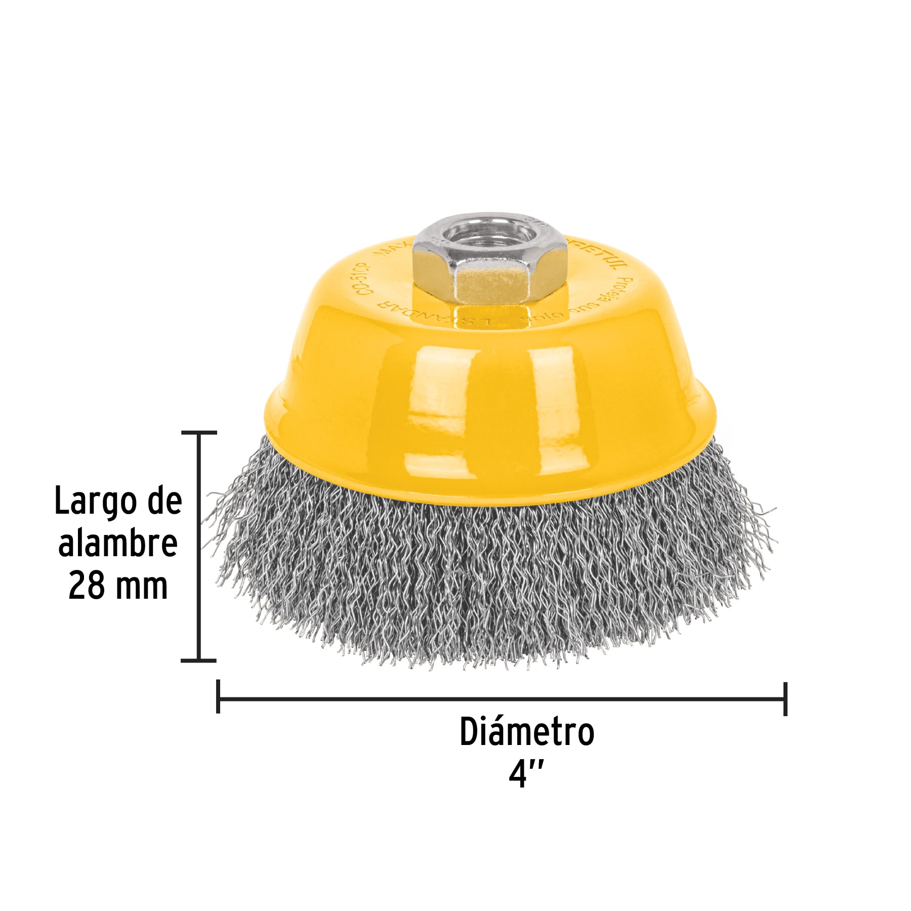 Carda copa 4' alambre ondulado fino, eje 5/8'-11, Pretul CO-510P 28263 MM00