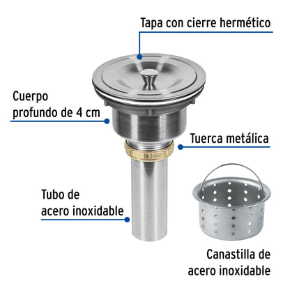 Contracanasta 3-1/2' inox, cuerpo profundo,con tapa, Riviera CO-812 46629 MM00