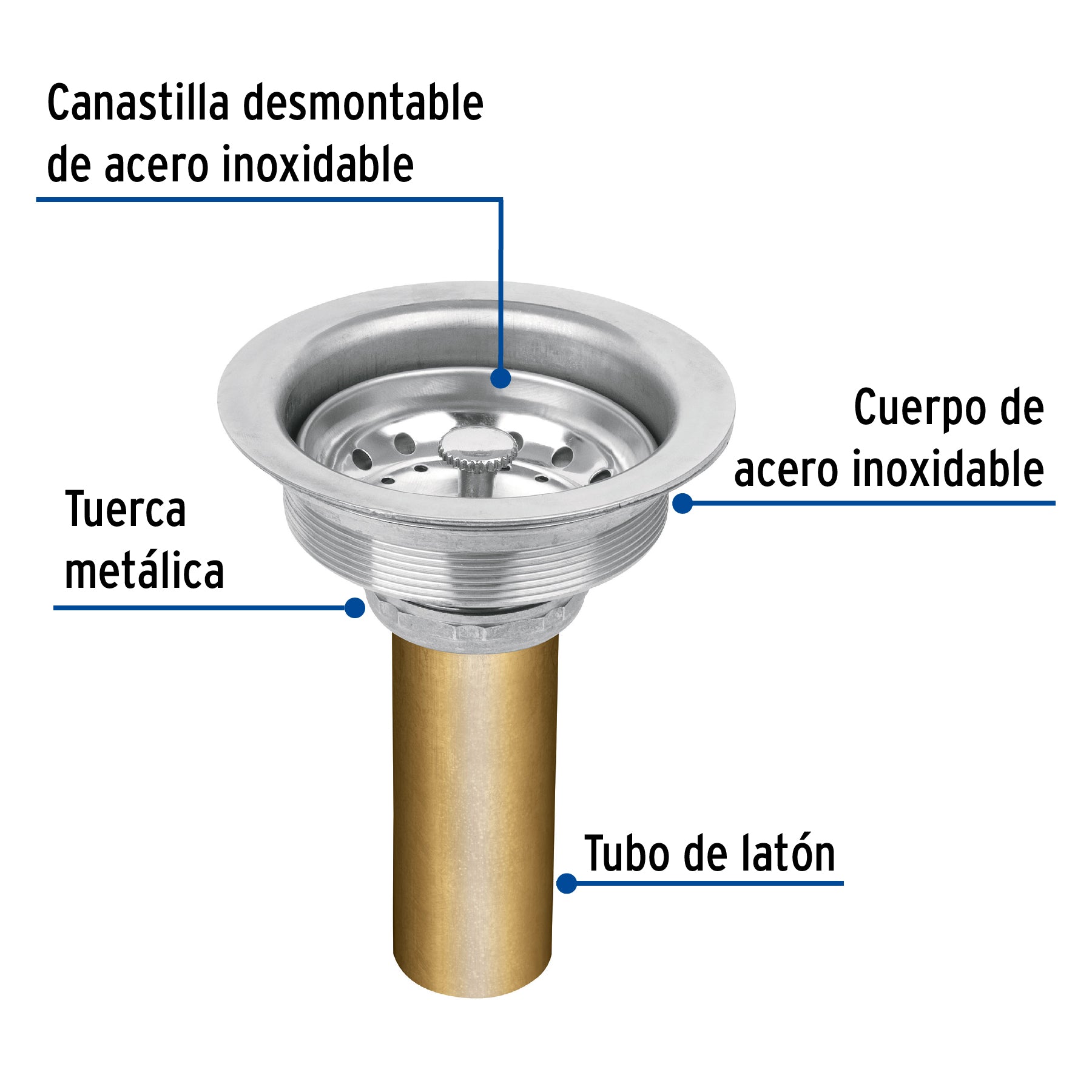 Contracanasta 3-1/2' inox, tubo latón, Foset CO-813 49352 MM00