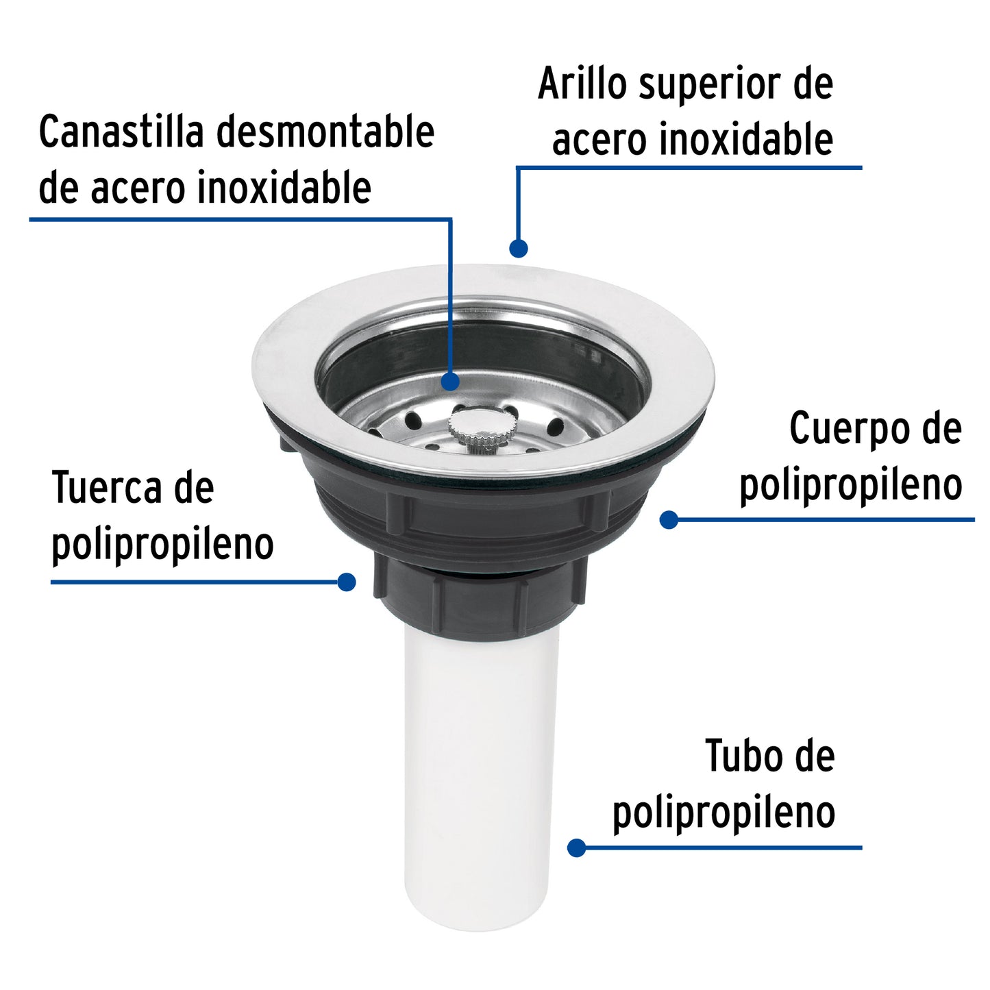 Contracanasta 3-1/2' inox, tubo plástico, Foset CO-814 49353 MM00