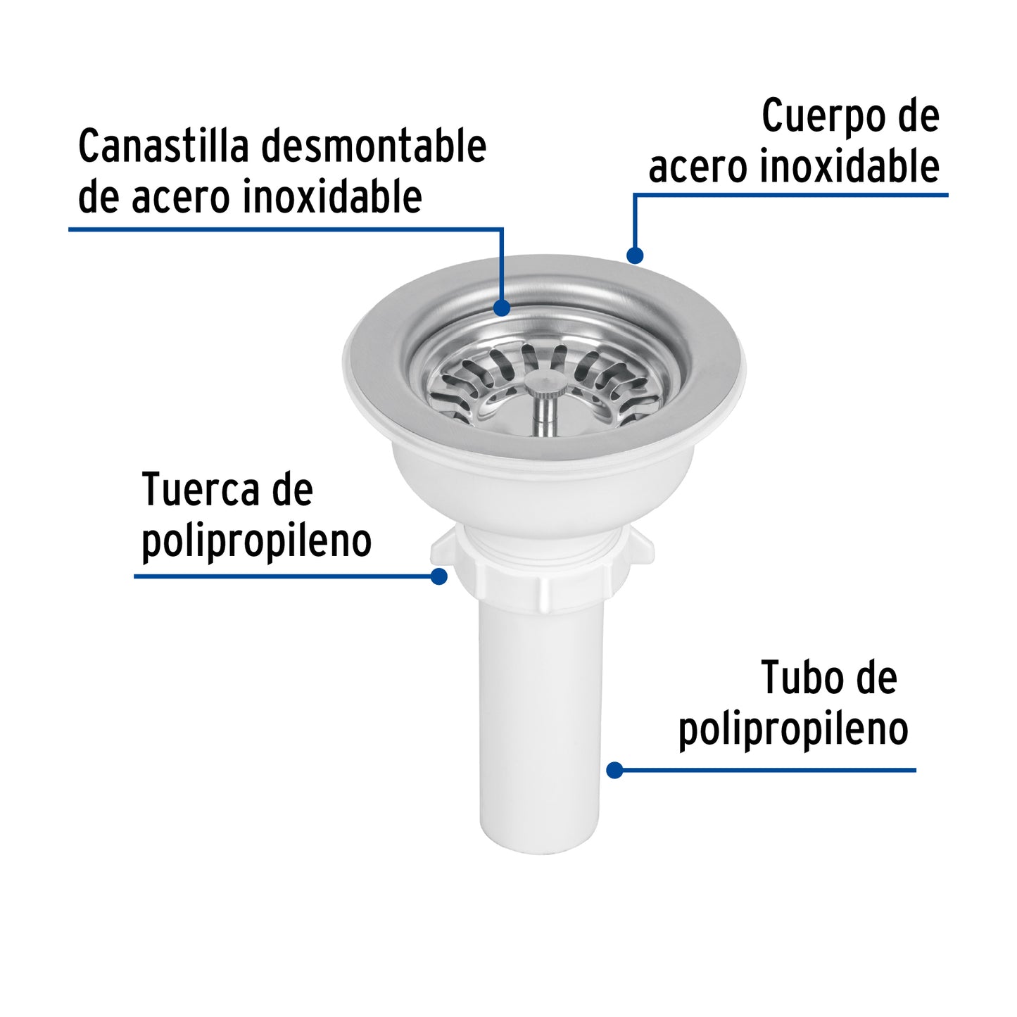 Contracanasta 3-1/2' inox, instalafácil, tubo plástico,Foset CO-824 47451 MM00