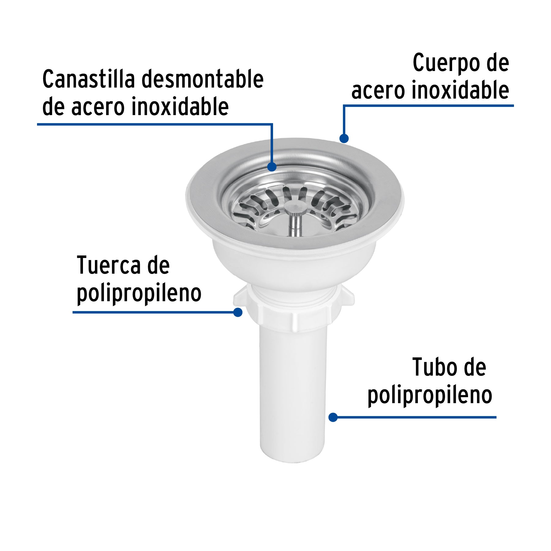 Contracanasta 3-1/2' inox, instalafácil, tubo plástico,Foset CO-824 47451 MM00