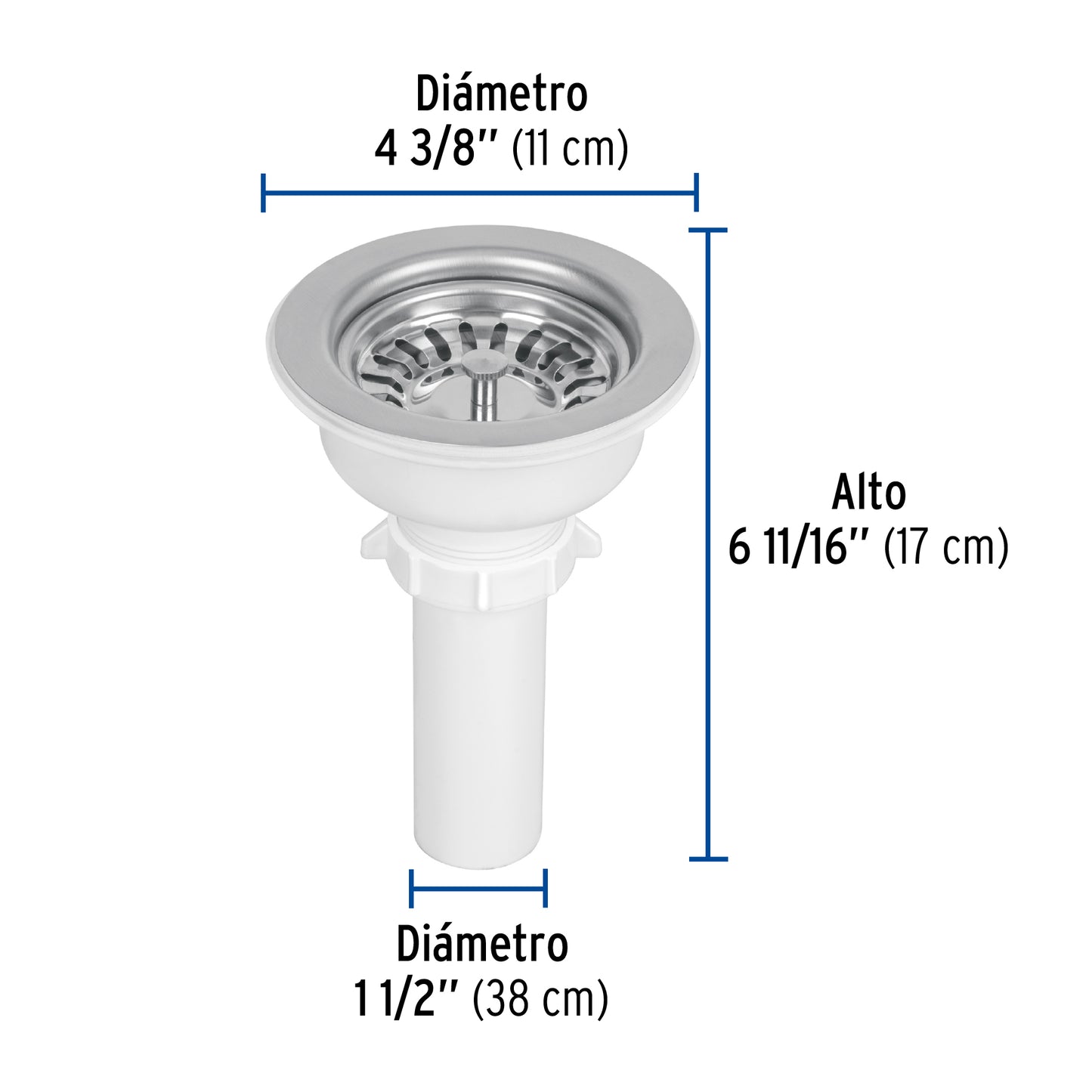 Contracanasta 3-1/2' inox, instalafácil, tubo plástico,Foset CO-824 47451 MM00