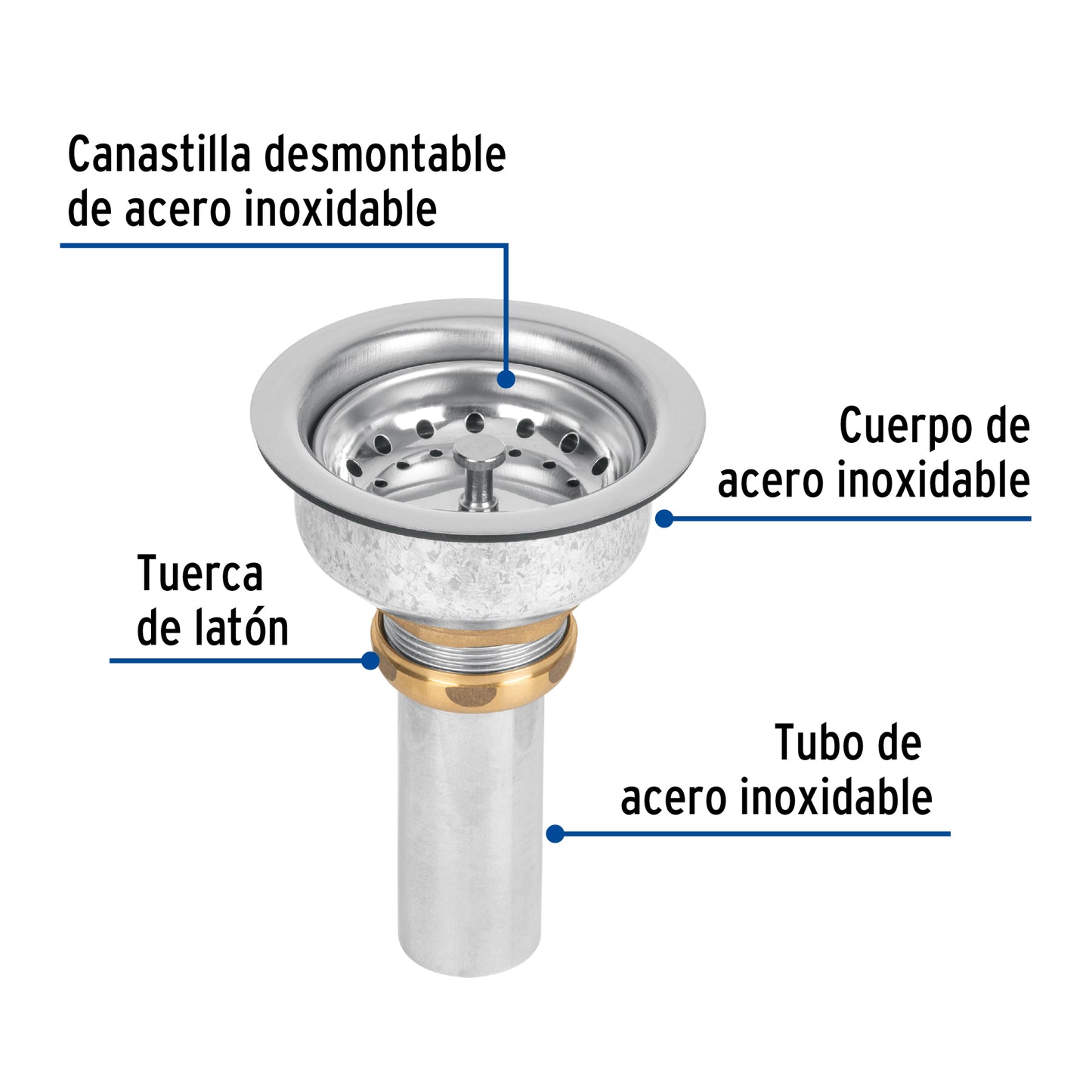 Contracanasta 3-1/2' inox, instalafácil, tubo inox, Foset CO-827 47453 MM00