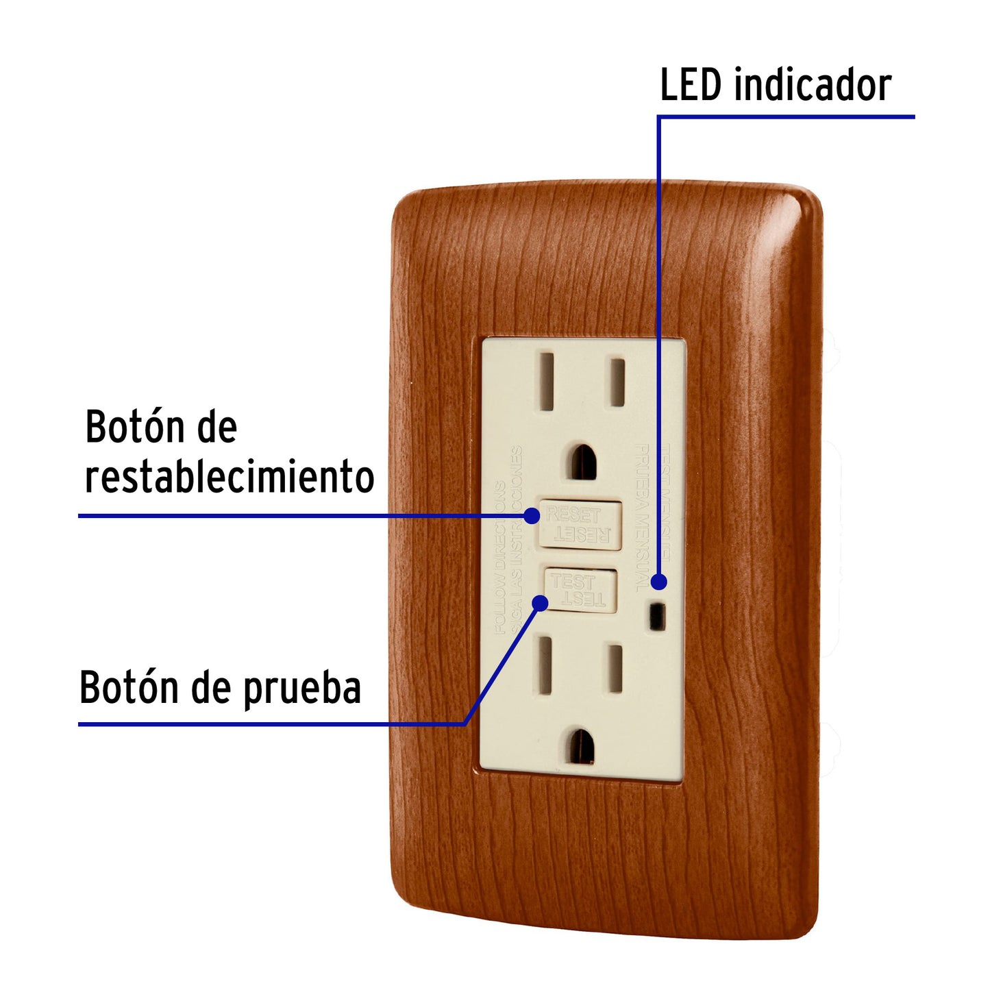 Contacto dúplex falla a tierra GFCI, madera, línea Italiana CODO-GFCIM   49813 MM00