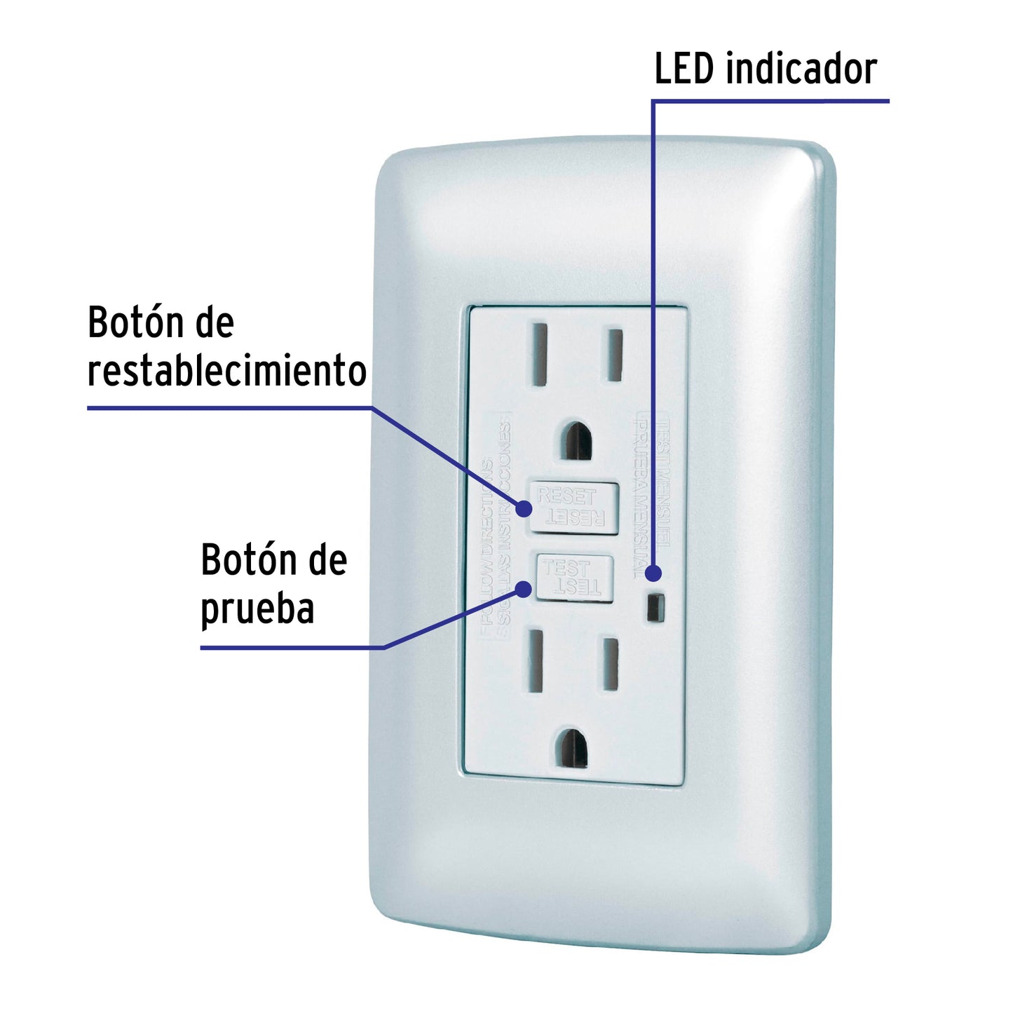 Contacto dúplex falla a tierra GFCI, plata, línea Italiana CODO-GFCIP   49807 MM00