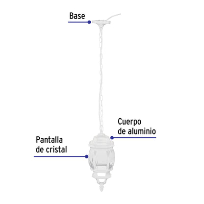 Arbotante tipo farol tradicional colgante p/exterior, blanco COL-100S 47296 MM0