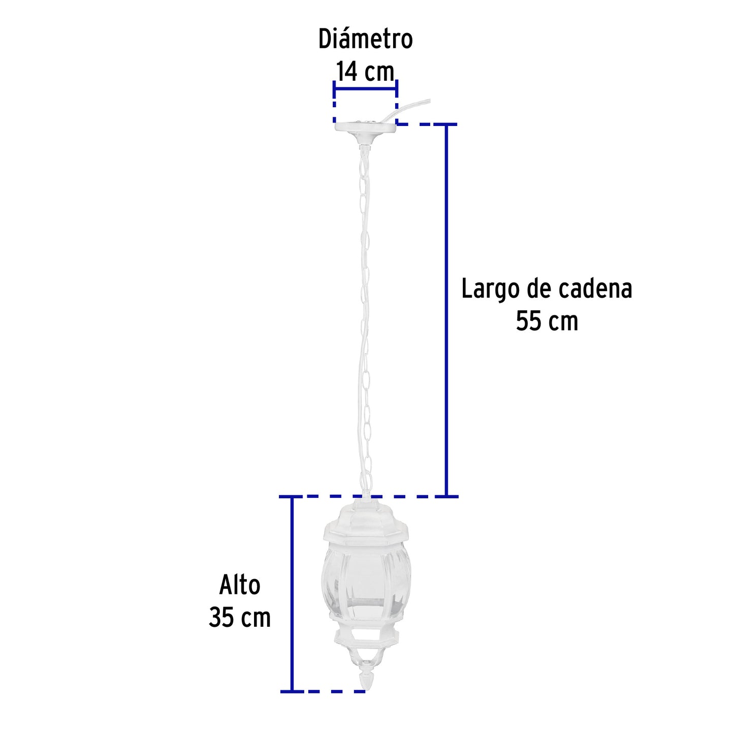 Arbotante tipo farol tradicional colgante p/exterior, blanco COL-100S 47296 MM0