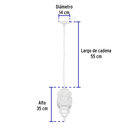 Arbotante tipo farol tradicional colgante p/exterior, blanco COL-100S 47296 MM0