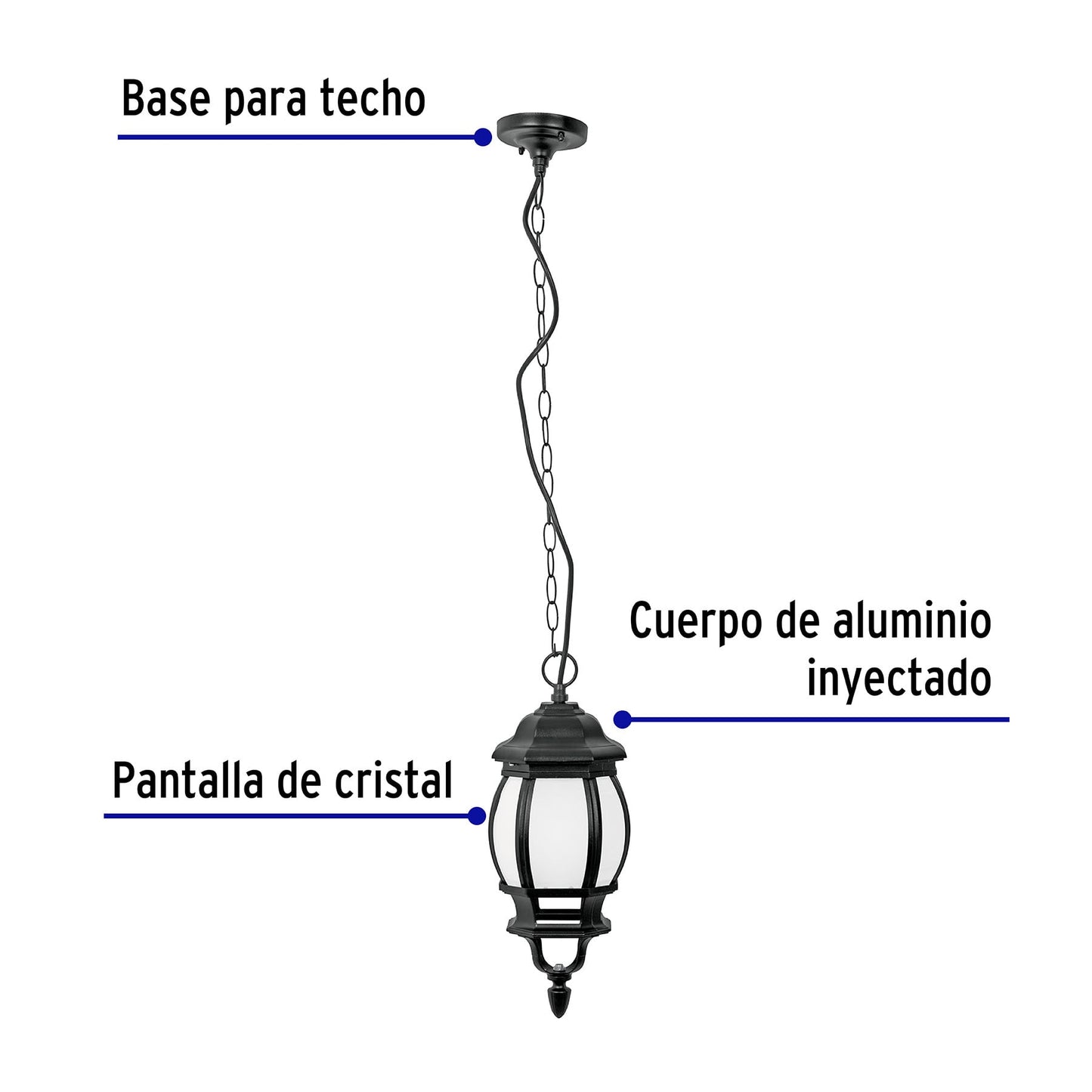 Arbotante de LED 8 W tipo farol colgante negro, Volteck COL-101L 46343 MM0