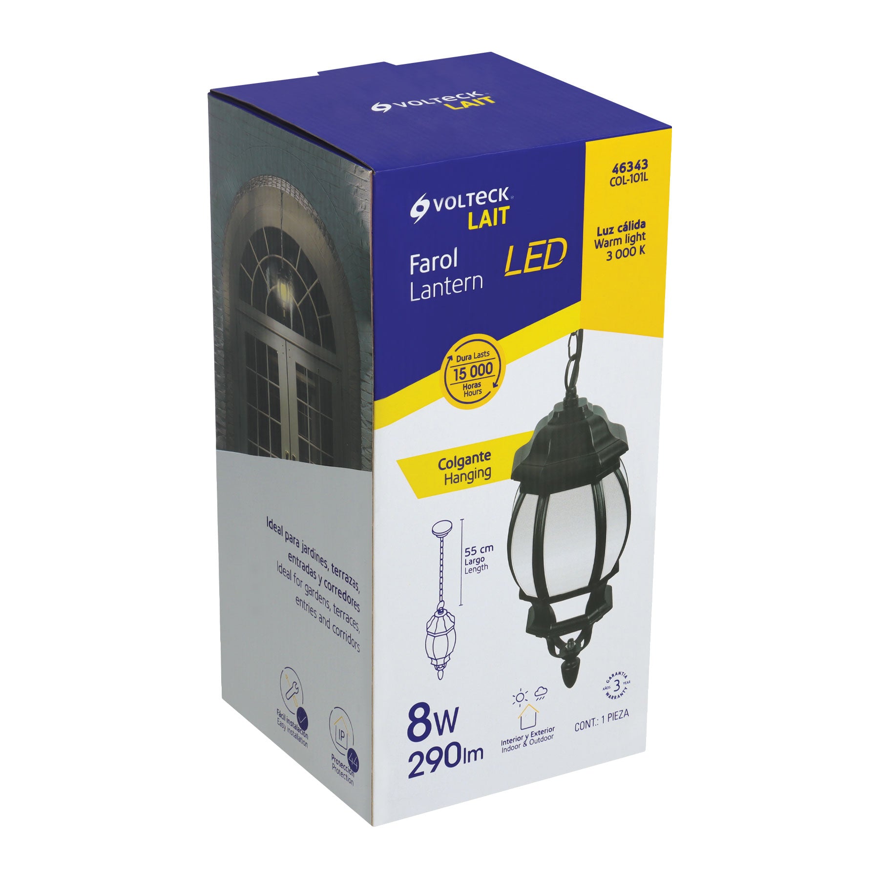 Arbotante de LED 8 W tipo farol colgante negro, Volteck COL-101L 46343 MM0