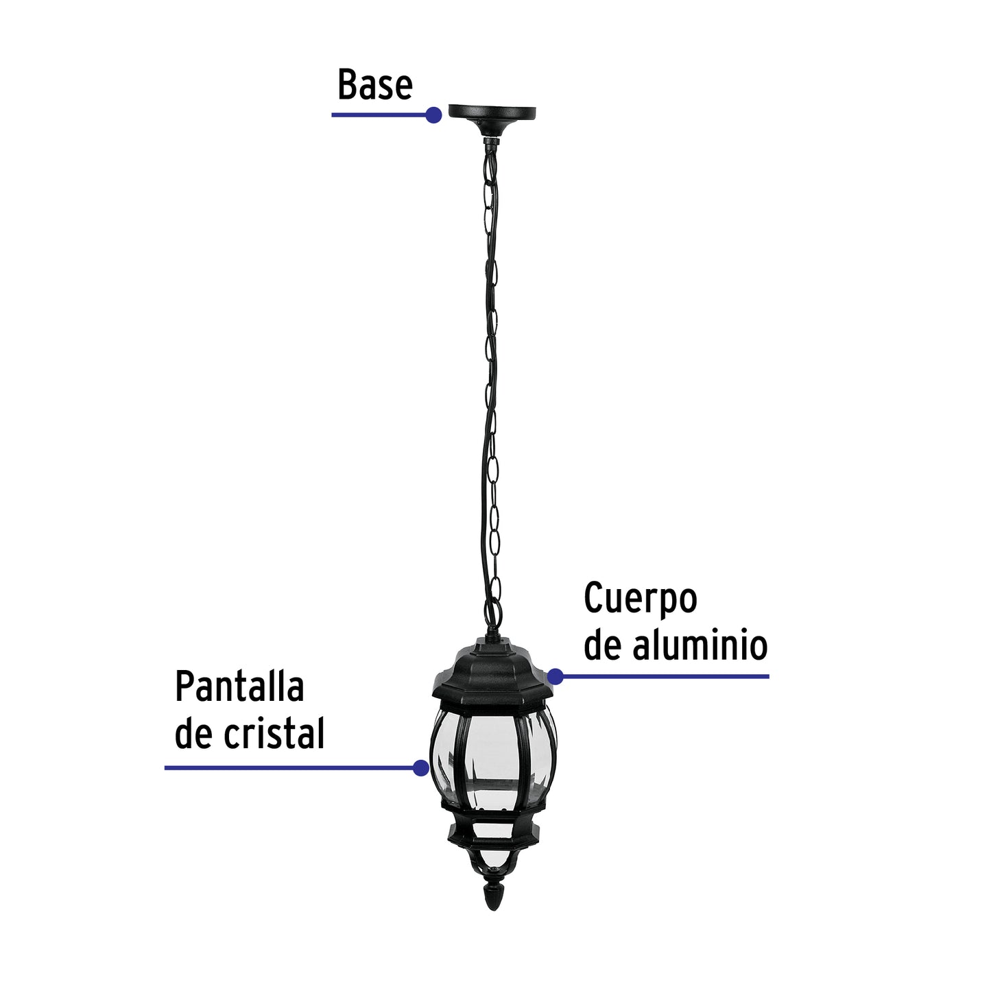 Arbotante tipo farol tradicional colgante p/exterior, negro COL-101S 47297 MM0