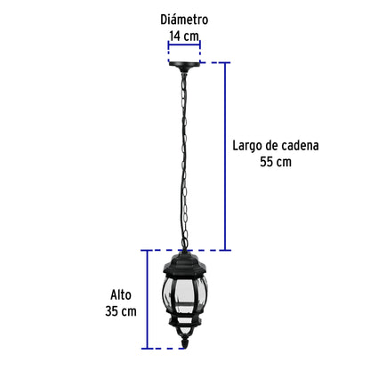 Arbotante tipo farol tradicional colgante p/exterior, negro COL-101S 47297 MM0