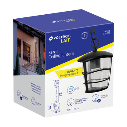 Arbotante tipo farol moderno colgante para exteriores, negro COL-103S 45094 MM0