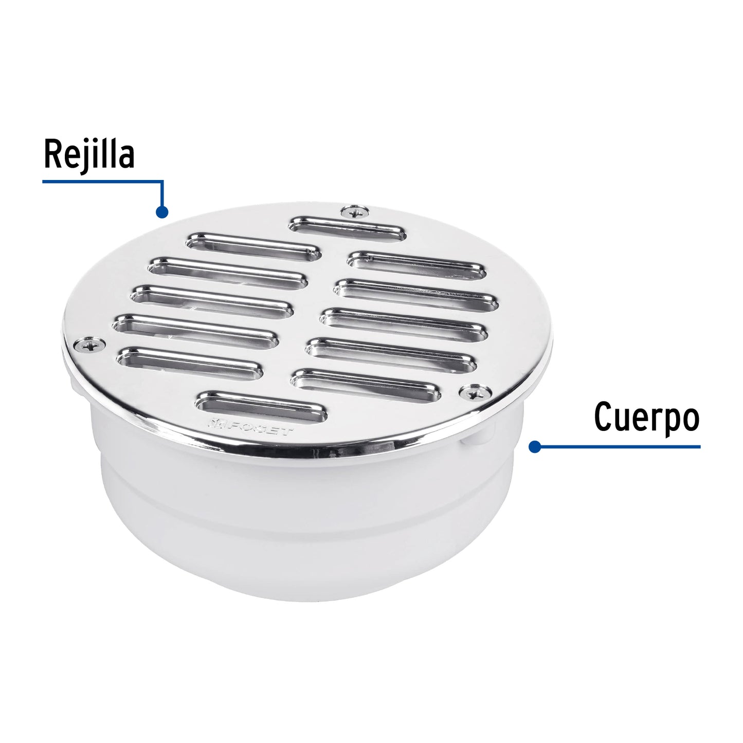 Coladera de ABS con rejilla cromada 5', con tornillos, Foset COL-52 46023 MM00