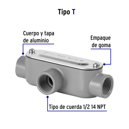 Condulet 1/2' conexión tipo T, Volteck COLET-1/2-T 46979 MM00