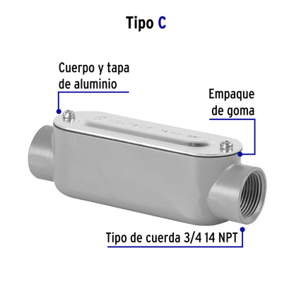 Condulet 3/4' conexión tipo C, Volteck COLET-3/4-C 46983 MM00