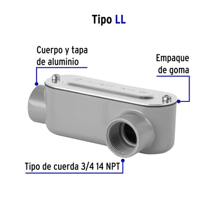 Condulet 3/4' conexión tipo LL, Volteck COLET-3/4-LL 46977 MM00