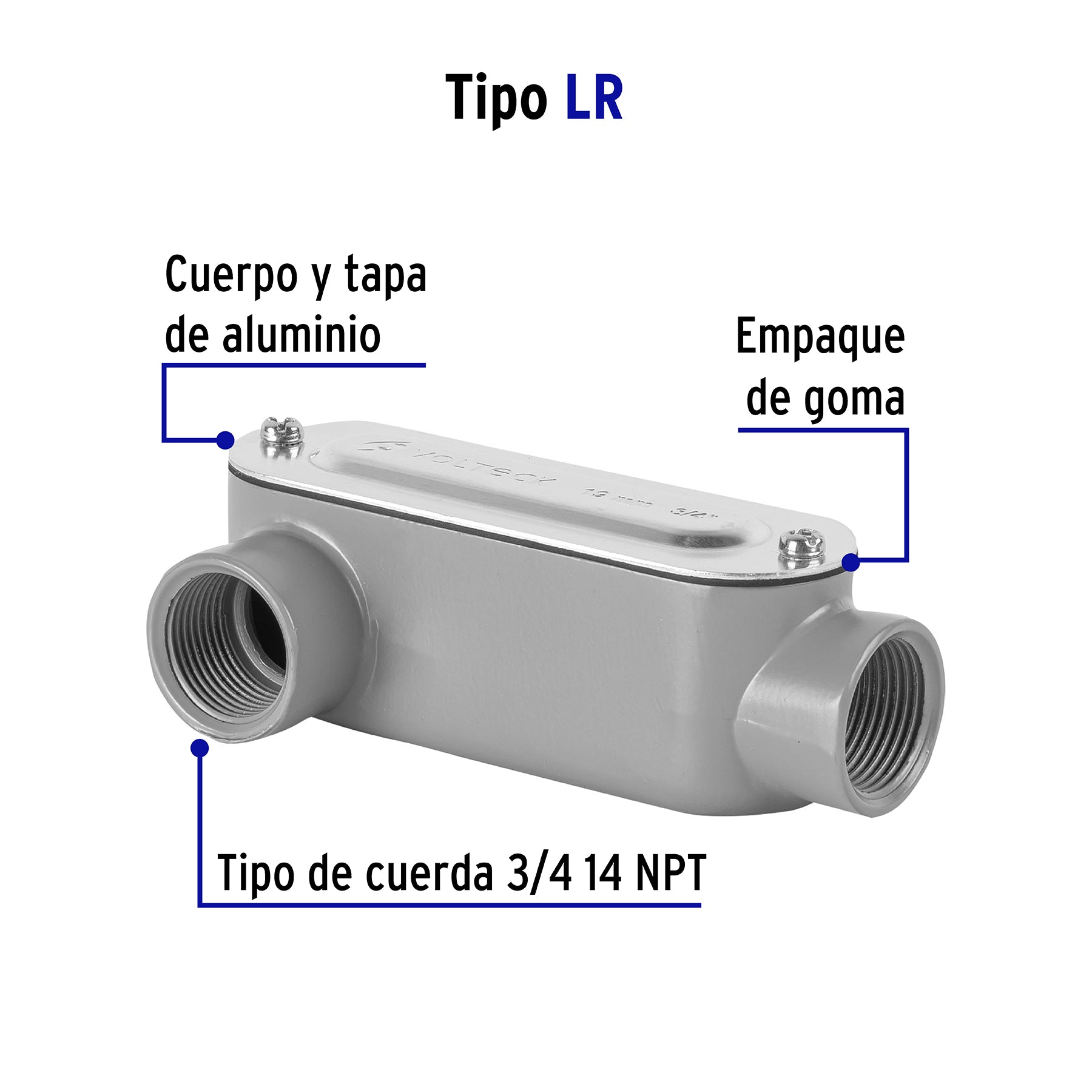 Condulet 3/4' conexión tipo LR, Volteck COLET-3/4-LR 46974 MM00