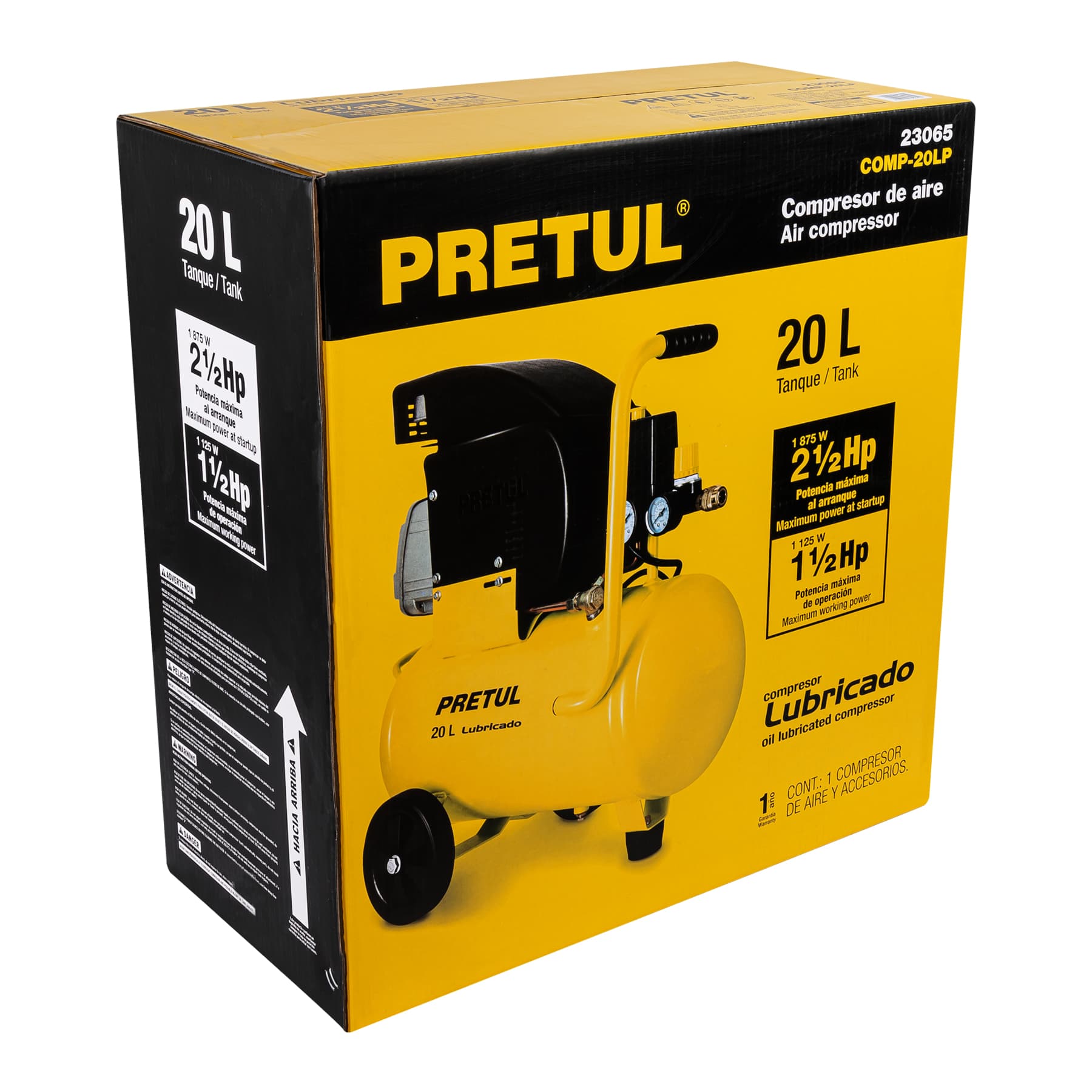 Compresor de aire, lubricado,horizontal 20L 2½HP 127V Pretul COMP-20LP 23065 MM2