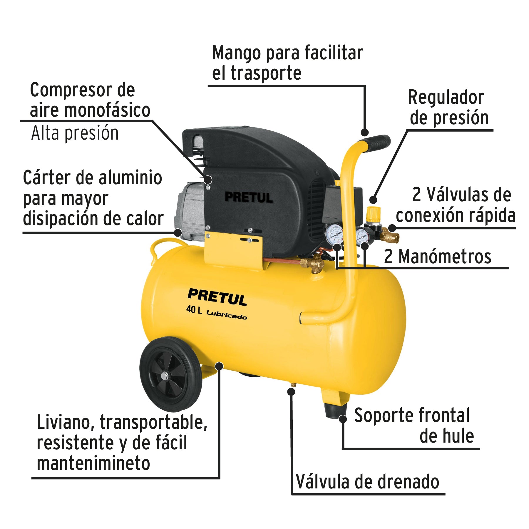 Compresor de aire, lubricado, horizontal 40L 3HP 127V Pretul COMP-40LP 23066 MM2