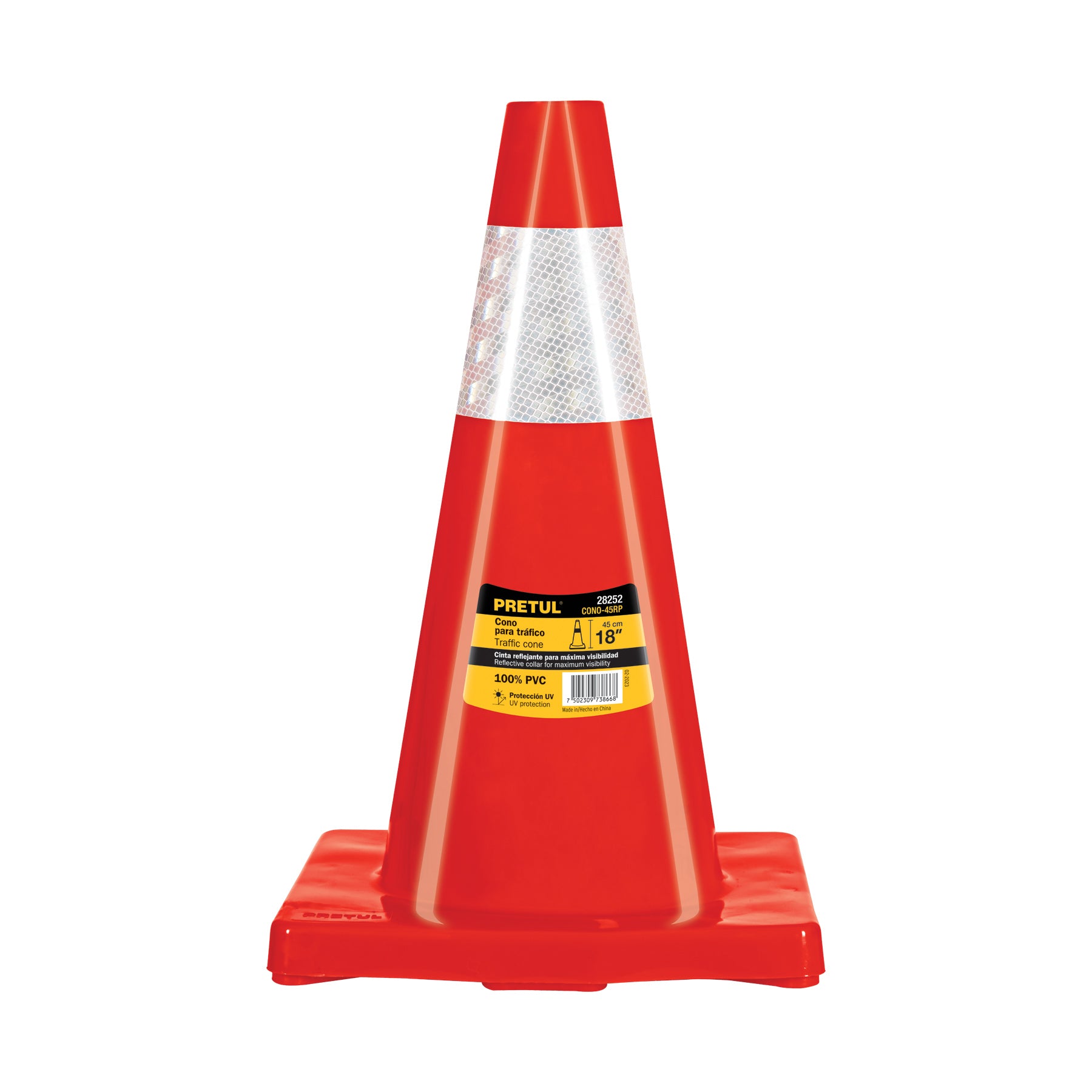 Cono de precaución de 45 cm de PVC con reflejante, Pretul CONO-45RP 28252 MM00