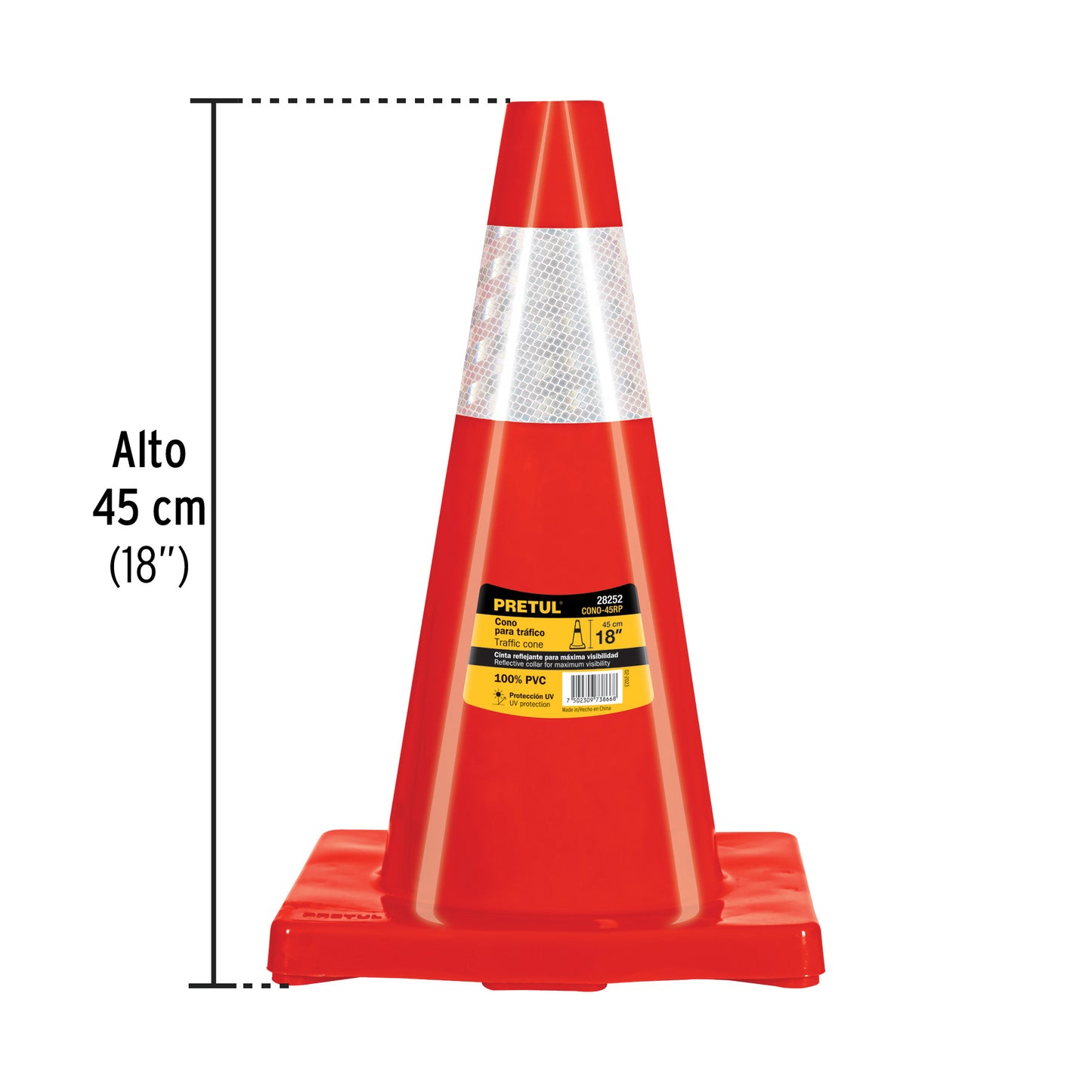 Cono de precaución de 45 cm de PVC con reflejante, Pretul CONO-45RP 28252 MM00